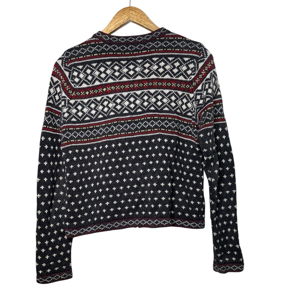 PHD Vintage 80s Ramie Cotton Toggle Scandinavian Fleur De Lis Cardigan Sweater - Picture 2 of 12